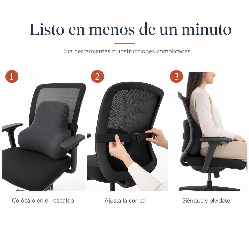 Como colocar el cojin lumbar en tres pasos