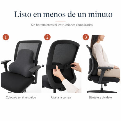 Como colocar el cojin lumbar en tres pasos