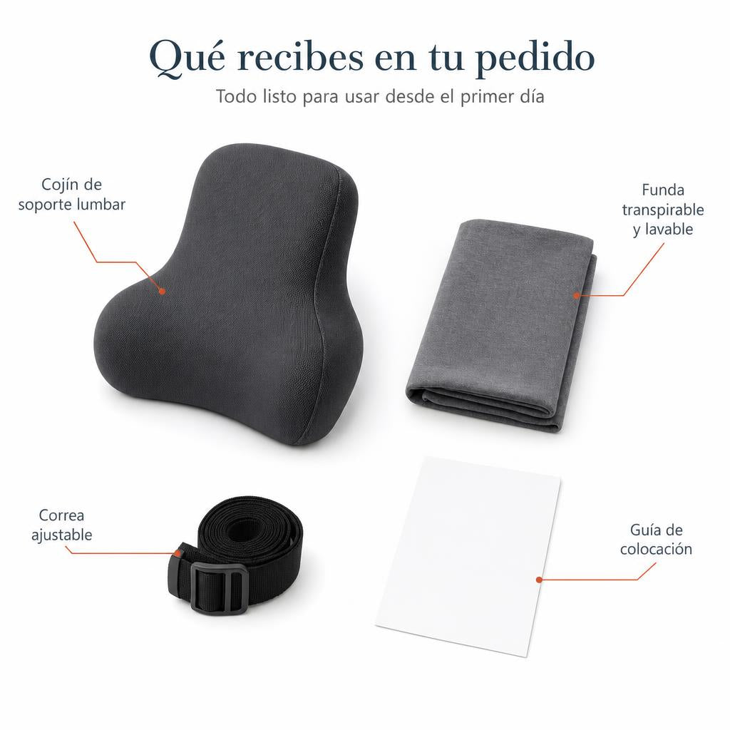 Que incluye el pedido: cojin, funda transpirable, correa ajustable y guia